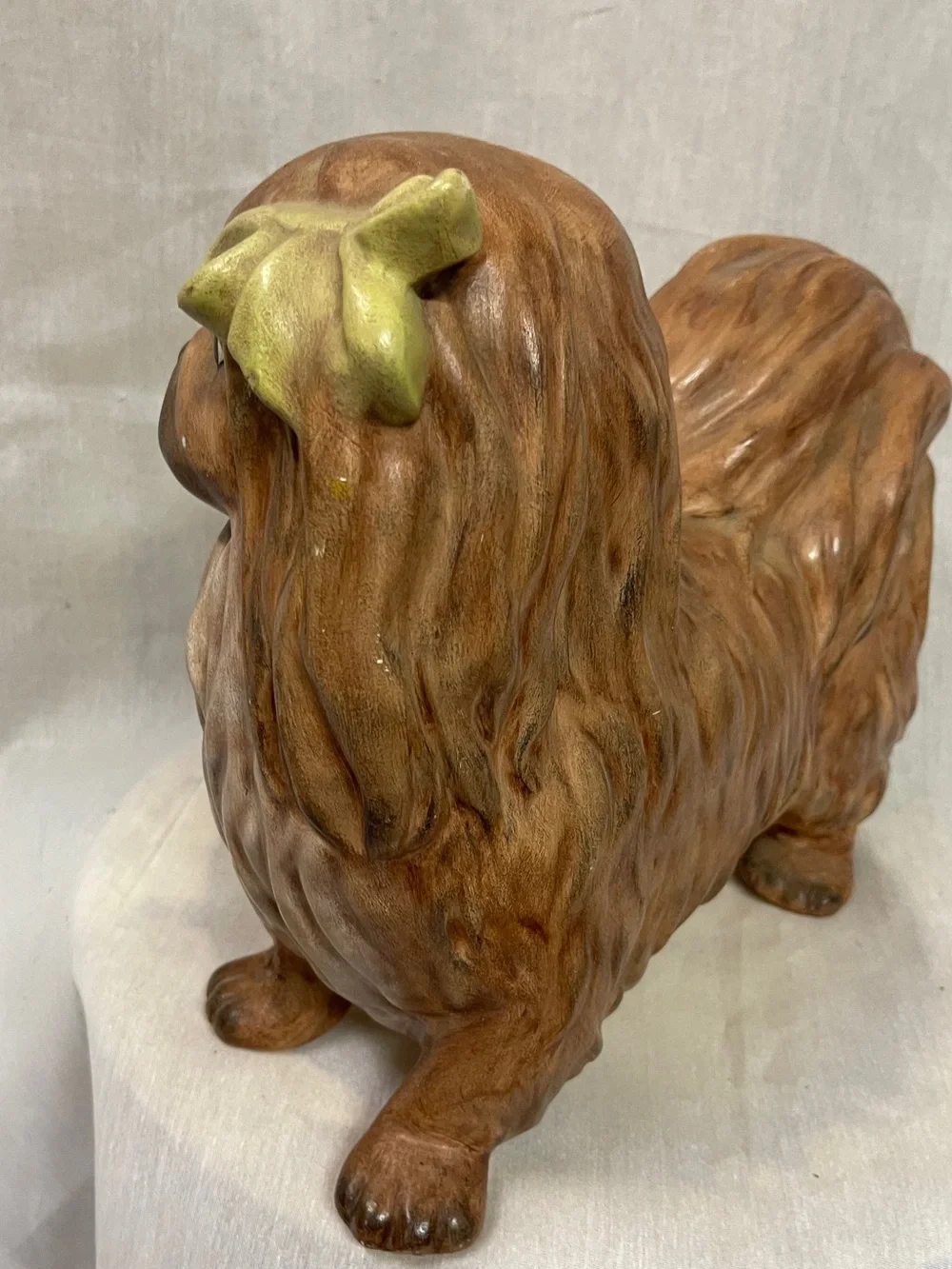 Vintage Pekingese Dog Figurine Porcelain Ceramic Handcrafted & Signed 12”Lx9”h